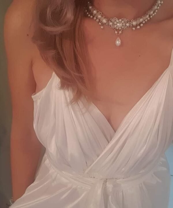 Alternative view of שרשרת פנינים לכלה: שרשרת חתונה בסגנון שנות ה-20 עם ריינסטון