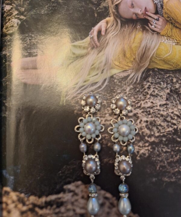 עגילי נברשת לכלה ויקטוריאניים: כסף, פנינים ואבני חן