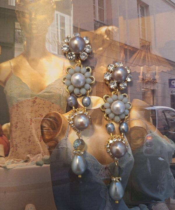 עגילי נברשת לכלה ויקטוריאניים: זהב, פנינים, אבני חן