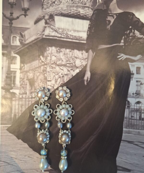 Alternative view of עגילי נברשת לכלה ויקטוריאניים: כסף, פנינים ואבני חן